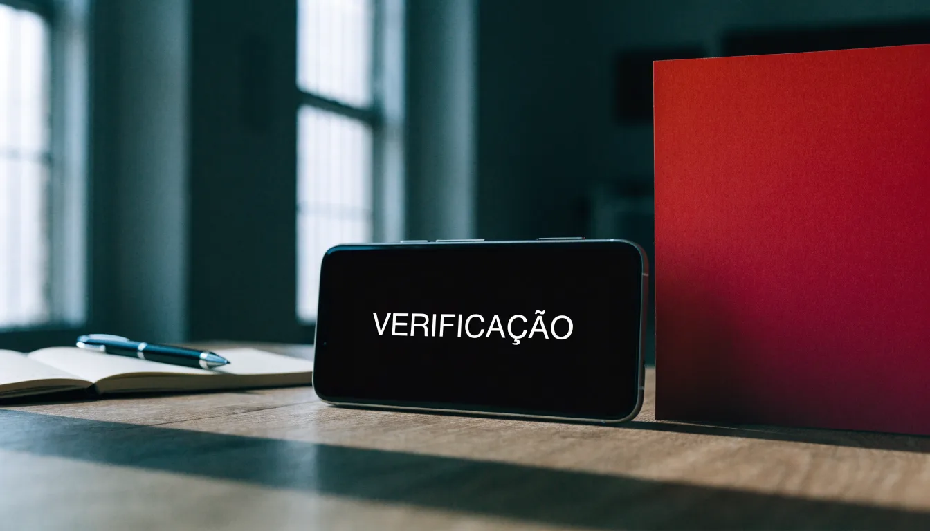 Uma folha de licença em papel com um selo vermelho, pousada numa secretária de madeira ao lado de uma caneta